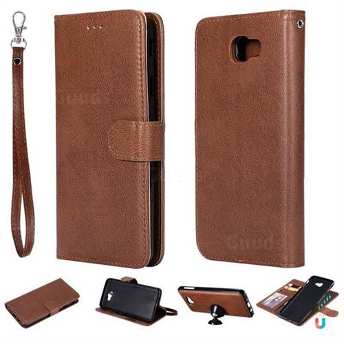 Retro Greek Detachable Magnetic PU Leather Wallet Phone Case for Samsung Galaxy J7 Prime G610 - Brown