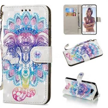 Colorful Elephant 3D Painted Leather Wallet Phone Case for Samsung Galaxy J7 Prime G610