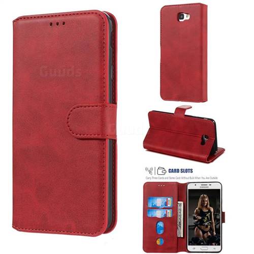 Retro Calf Matte Leather Wallet Phone Case for Samsung Galaxy J7 Prime G610 - Red
