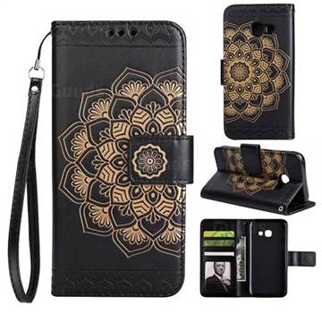 Embossing Half Mandala Flower Leather Wallet Case for Samsung Galaxy J7 Prime G610 - Black
