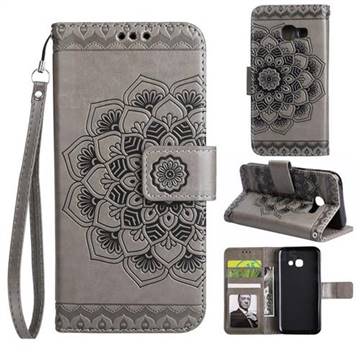 Embossing Half Mandala Flower Leather Wallet Case for Samsung Galaxy J7 Prime G610 - Gray
