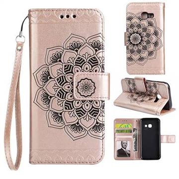 Embossing Half Mandala Flower Leather Wallet Case for Samsung Galaxy J7 Prime G610 - Rose Gold