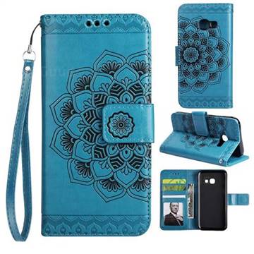 Embossing Half Mandala Flower Leather Wallet Case for Samsung Galaxy J7 Prime G610 - Blue
