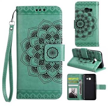 Embossing Half Mandala Flower Leather Wallet Case for Samsung Galaxy J7 Prime G610 - Mint Green