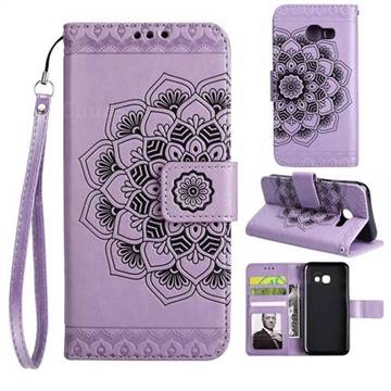 Embossing Half Mandala Flower Leather Wallet Case for Samsung Galaxy J7 Prime G610 - Purple