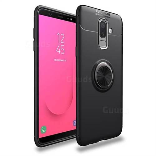 Auto Focus Invisible Ring Holder Soft Phone Case for Samsung Galaxy J8 - Black
