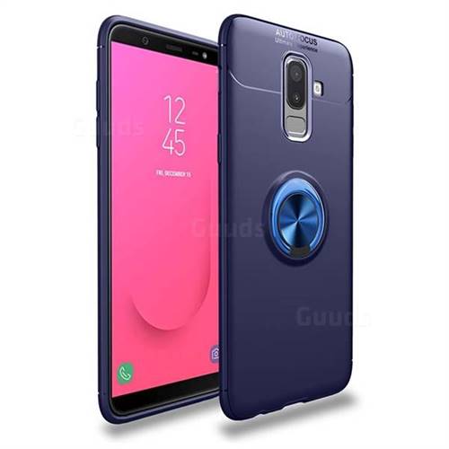 Auto Focus Invisible Ring Holder Soft Phone Case for Samsung Galaxy J8 - Blue
