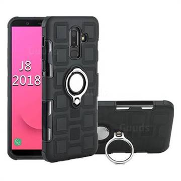 Ice Cube Shockproof PC + Silicon Invisible Ring Holder Phone Case for Samsung Galaxy J8 - Black