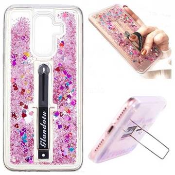 Concealed Ring Holder Stand Glitter Quicksand Dynamic Liquid Phone Case for Samsung Galaxy J8 - Rose