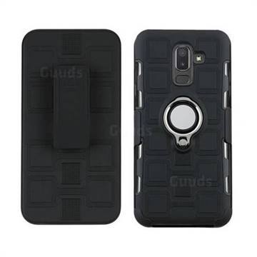 3 in 1 PC + Silicone Leather Phone Case for Samsung Galaxy J8 - Black