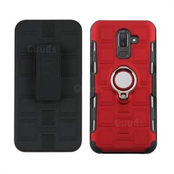 3 in 1 PC + Silicone Leather Phone Case for Samsung Galaxy J8 - Red