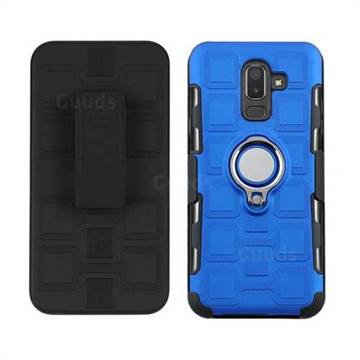 3 in 1 PC + Silicone Leather Phone Case for Samsung Galaxy J8 - Dark Blue