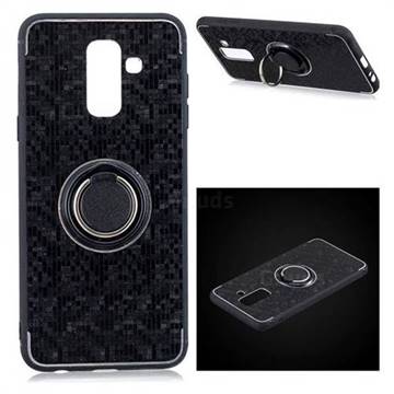Luxury Mosaic Metal Silicone Invisible Ring Holder Soft Phone Case for Samsung Galaxy J8 - Black