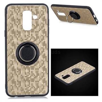 Luxury Mosaic Metal Silicone Invisible Ring Holder Soft Phone Case for Samsung Galaxy J8 - Titanium Gold