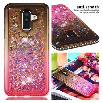 Diamond Frame Liquid Glitter Quicksand Sequins Phone Case for Samsung Galaxy J8 - Gray Pink