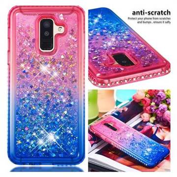 Diamond Frame Liquid Glitter Quicksand Sequins Phone Case for Samsung Galaxy J8 - Pink Blue