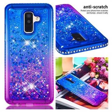 Diamond Frame Liquid Glitter Quicksand Sequins Phone Case for Samsung Galaxy J8 - Blue Purple