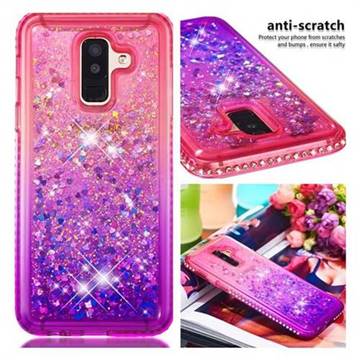 Diamond Frame Liquid Glitter Quicksand Sequins Phone Case for Samsung Galaxy J8 - Pink Purple
