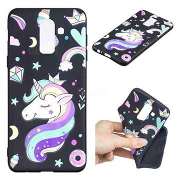 Candy Unicorn 3D Embossed Relief Black TPU Cell Phone Back Cover for Samsung Galaxy J8