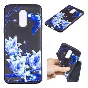 Blue Butterfly 3D Embossed Relief Black TPU Cell Phone Back Cover for Samsung Galaxy J8