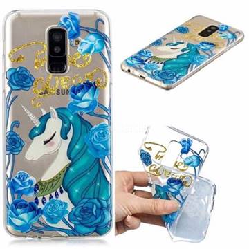 Blue Flower Unicorn Clear Varnish Soft Phone Back Cover for Samsung Galaxy J8