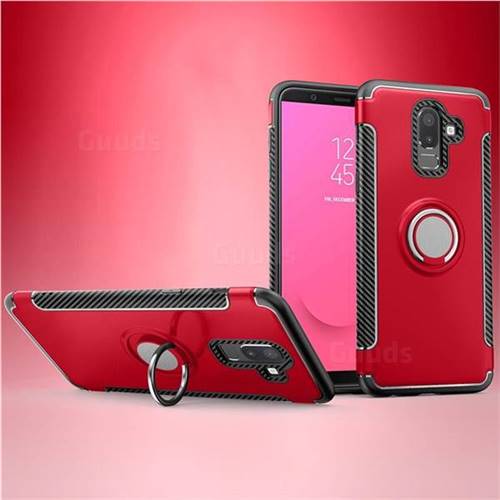 Armor Anti Drop Carbon PC + Silicon Invisible Ring Holder Phone Case for Samsung Galaxy J8 - Red