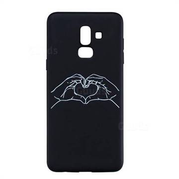 Heart Hand Stick Figure Matte Black TPU Phone Cover for Samsung Galaxy J8