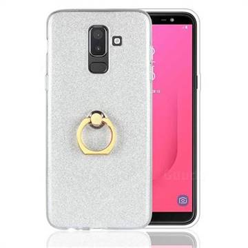 Luxury Soft TPU Glitter Back Ring Cover with 360 Rotate Finger Holder Buckle for Samsung Galaxy J8 - White
