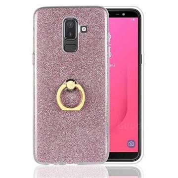 Luxury Soft TPU Glitter Back Ring Cover with 360 Rotate Finger Holder Buckle for Samsung Galaxy J8 - Pink