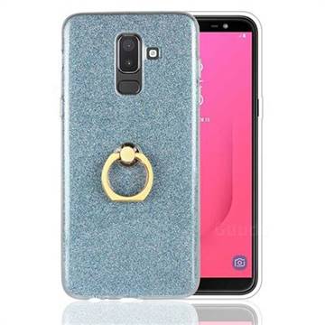 Luxury Soft TPU Glitter Back Ring Cover with 360 Rotate Finger Holder Buckle for Samsung Galaxy J8 - Blue