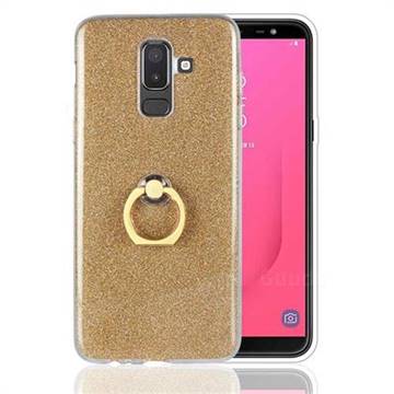 Luxury Soft TPU Glitter Back Ring Cover with 360 Rotate Finger Holder Buckle for Samsung Galaxy J8 - Golden