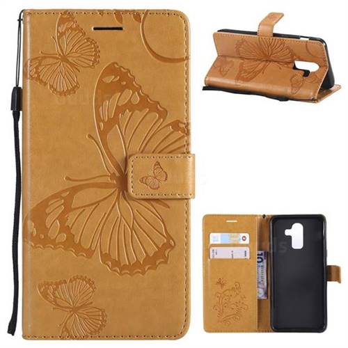 Embossing 3D Butterfly Leather Wallet Case for Samsung Galaxy J8 - Yellow