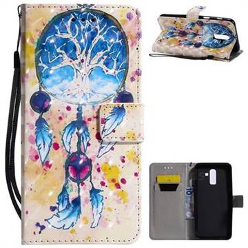 Blue Dream Catcher 3D Painted Leather Wallet Case for Samsung Galaxy J8