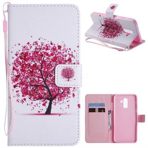 Colored Red Tree PU Leather Wallet Case for Samsung Galaxy J8