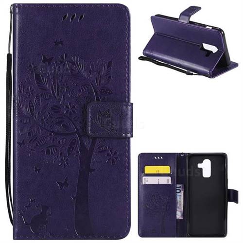 Embossing Butterfly Tree Leather Wallet Case for Samsung Galaxy J8 - Purple
