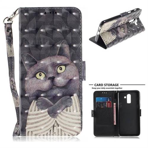 Cat Embrace 3D Painted Leather Wallet Phone Case for Samsung Galaxy J8