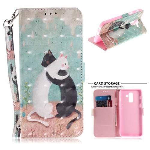 Black and White Cat 3D Painted Leather Wallet Phone Case for Samsung Galaxy J8