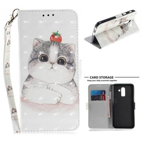 Cute Tomato Cat 3D Painted Leather Wallet Phone Case for Samsung Galaxy J8