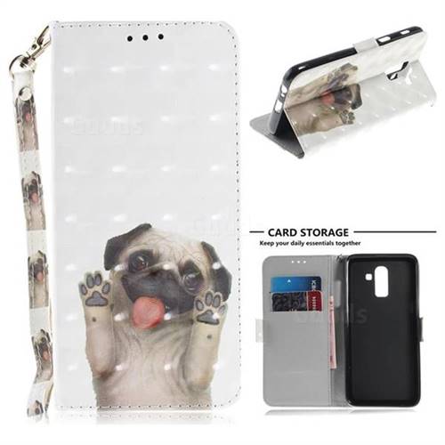 Pug Dog 3D Painted Leather Wallet Phone Case for Samsung Galaxy J8