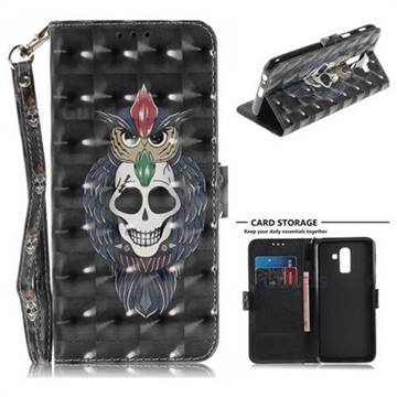 Skull Cat 3D Painted Leather Wallet Phone Case for Samsung Galaxy J8