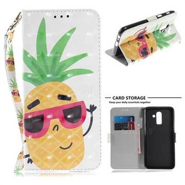 Pineapple Glasses 3D Painted Leather Wallet Phone Case for Samsung Galaxy J8