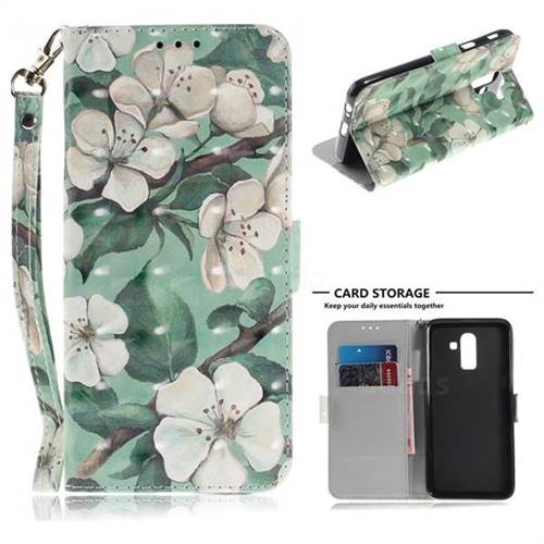 Watercolor Flower 3D Painted Leather Wallet Phone Case for Samsung Galaxy J8