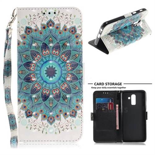 Peacock Mandala 3D Painted Leather Wallet Phone Case for Samsung Galaxy J8