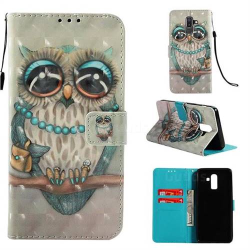 Sweet Gray Owl 3D Painted Leather Wallet Case for Samsung Galaxy J8