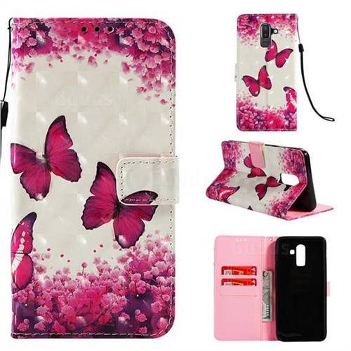 Rose Butterfly 3D Painted Leather Wallet Case for Samsung Galaxy J8