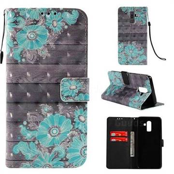 Blue Flower 3D Painted Leather Wallet Case for Samsung Galaxy J8