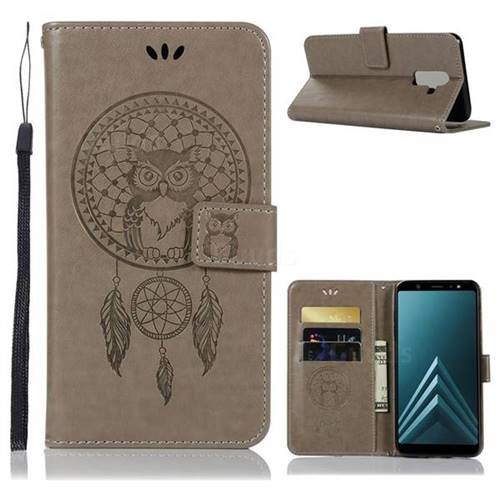 Intricate Embossing Owl Campanula Leather Wallet Case for Samsung Galaxy J8 - Grey