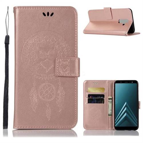 Intricate Embossing Owl Campanula Leather Wallet Case for Samsung Galaxy J8 - Rose Gold