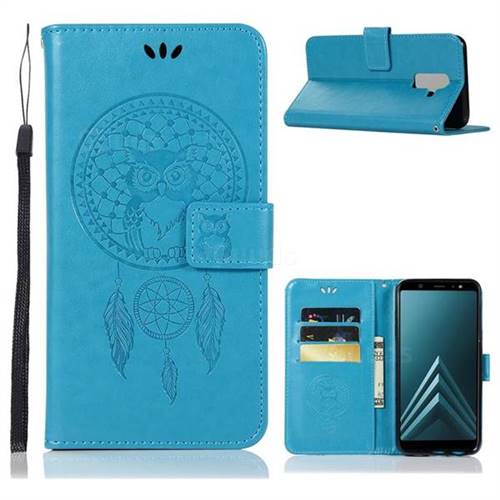 Intricate Embossing Owl Campanula Leather Wallet Case for Samsung Galaxy J8 - Blue