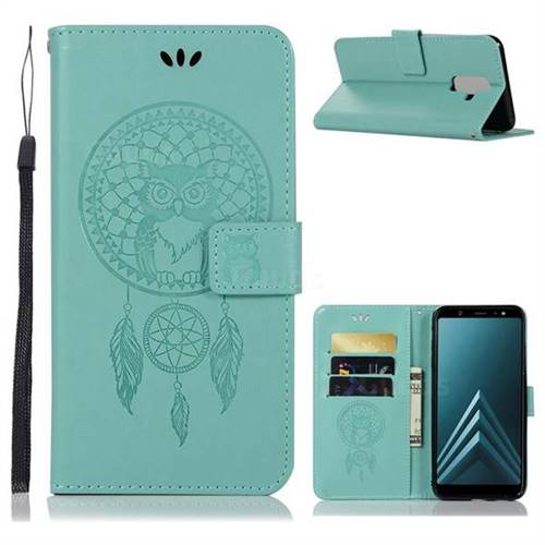 Intricate Embossing Owl Campanula Leather Wallet Case for Samsung Galaxy J8 - Green